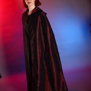 Red taffeta and lace cloak