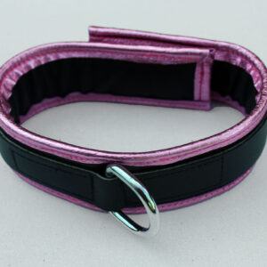 Black leather padded collar with pink leather trim