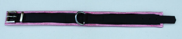 Black leather padded collar with pink leather trim - Image 3