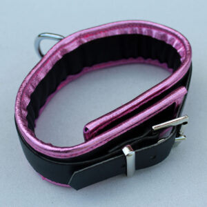 Black leather padded collar with pink leather trim