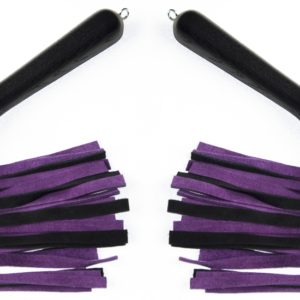 Matched pair of suede floggers with black oak handles