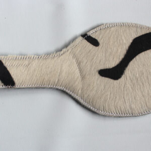 Zebra print and black leather round paddle