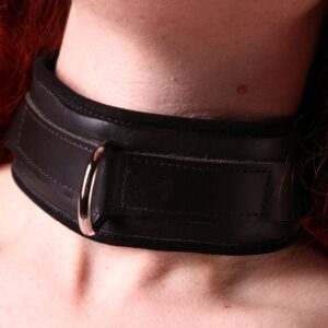 Padded leather collar with suede edging