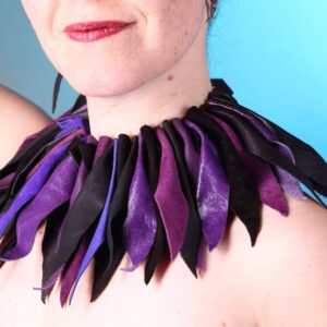 Purple and black leather boa collar