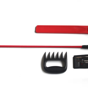 Black or red riding crop set, paddle and scratch toys