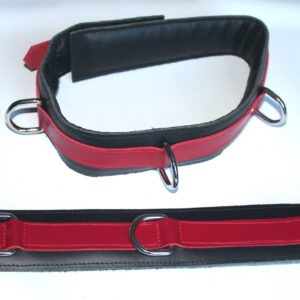 Thigh bondage restraints red and black leather