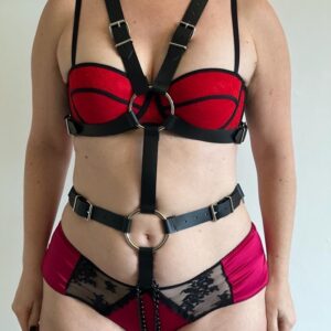 Bondage body harness – feminine design (real leather)