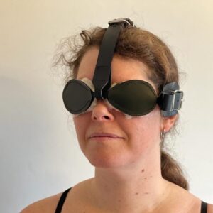 Sheepskin blindfold with overhead strap