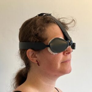Sheepskin blindfold with overhead strap