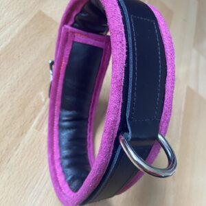 Black leather padded collar with pink suede trim
